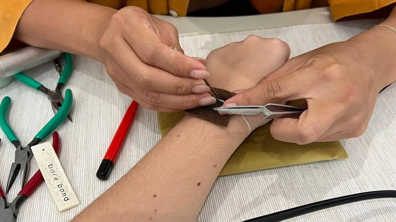 Custom permanent bracelet creation at bare bonds Canggu, unique experience for something different to do in Canggu