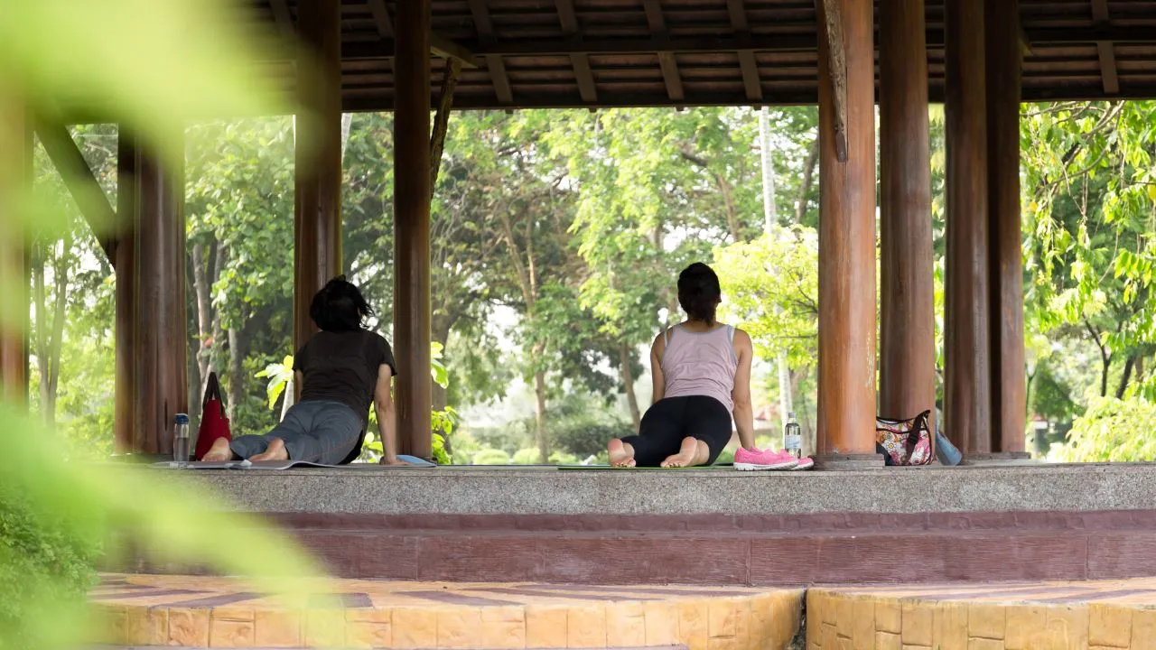 Morning yoga session in Canggu, wellness activity before exploring unusual things to do in Canggu